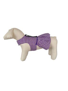 Handmade Small Breed Dog Adjustable Dress w Harness Purple Gingham Bow